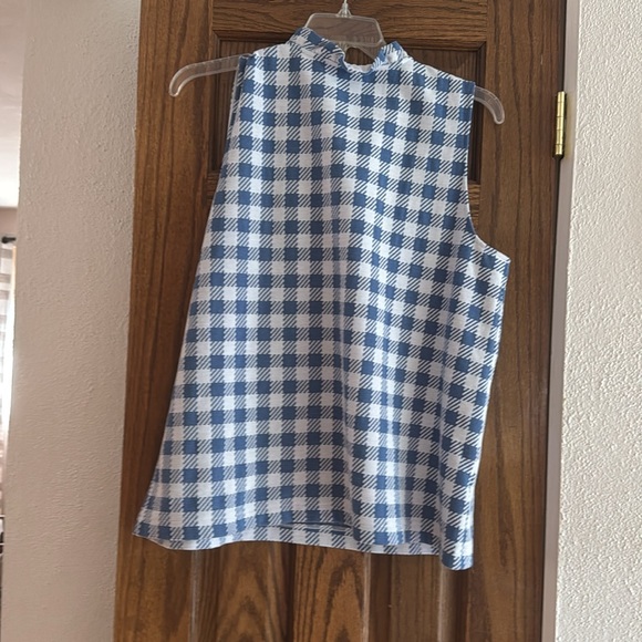 Ann Taylor Blue and White Plaid Sleeveless Blouse - Picture 2 of 3